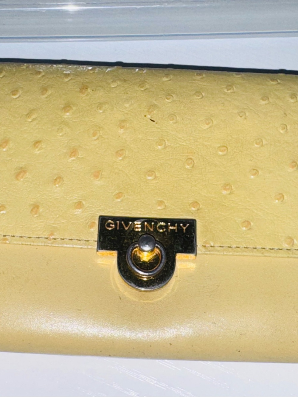 Givenchy Yellow Ostrich-Effect Leather Clasp Wallet